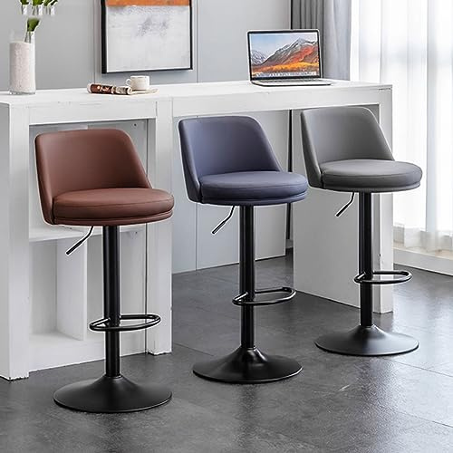 Svängbar barstol 60–80 cm hög ryggstol för hem, kök, reurant och recept, metallbas med fotstöd – grå