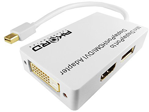 AKORD 3-in-1 Mini DisplayPort/Thunderbolt to HDMI, DVI or DisplayPort Adapter – Laptop & PC Display Converter (White)