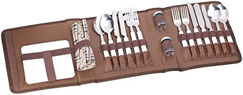 PEARL Picknickbesteck: 22-tlg. Picknick-Besteck-Set für 4 Personen, mit Salz-/Pfefferstreuer (Camping Besteck Set Tasche, Besteckset, Picknickgeschirr)