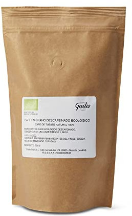 CAFES GUILIS Café Bio Grains Décaféiné Bio Torréfaction Naturelle 500 GR