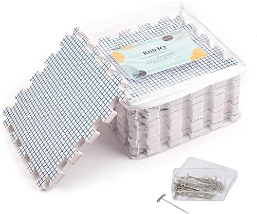 KnitIQ Tappetini per lavori a maglia, extra spessi, per progetti all'uncinetto con griglia, 100 spilli a T e borsa per riporre accessori per maglieria, set standard da 9 pezzi