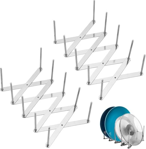 Youning Ausziehbare Topfdeckelhalter aus Edelstahl, Deckelhalter, Spareribs-Halter, Multifunktionaler Faltbarer Teleskoplagerregal Wandmontage für Küchenwerkzeuge und Grill (2PC)