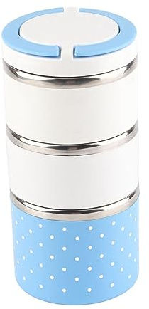 3 Layer Stainless Steel Insulation Thermo Thermal Lunch Box Portable Food Container Reusable Insulated Food Flasks Kitchen Supplies for Hot or Cold Lunch Storage Blue