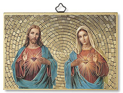Holyart Quadri, stampe, codici miniati: Stampa su legno Sacro Cuore di Gesù e Maria Preghiera Benedizione Casa ITA