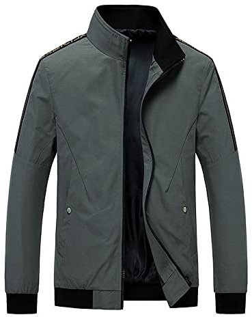TnmZi Casual Jacke Herren Frühling Einfarbig Zip Jacke Herren Stehkragen Slim Fit Einfachheit Übergangsjacke Herren Mit Taschen Business Winddichte Jacke Männer B-Khaki XL