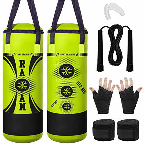 Sac de frappe avec gants de boxe pour enfants, protège-dents, sac de boxe, 0,6 m, rouge, parfait pour l'entraînement des juniors et des enfants (jaune)
