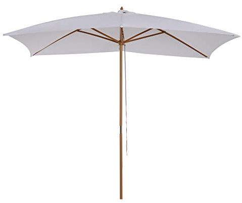 Outsunny Ombrellone da Giardino 2x3 m con Corda e Prese d'Aria, Ombrellone da Esterno con 6 Stecche in Legno, Bambù e Poliestere 180g/㎡, per Cortile, Terrazza e Balcone, Bianco