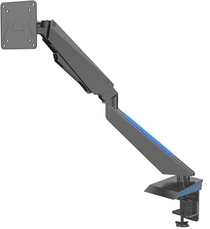 HFTEK - LED-Licht Gaming und Gasfeder Monitor Halterung bis 34 Zoll, Monitor Arm bis zu 8kg Bildschirmhalterung Höhenverstellbar Neigbar Schwenkbar,VESA 75 * 75/100 * 100 (HF24G02)