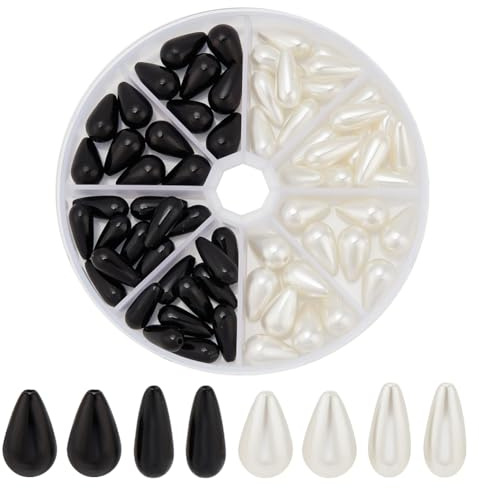 arricraft 80 pièces de Perles en Forme de Goutte D'Eau, 2 taille Noir et Blanc Nacré Lustre Satin Perles en Vrac Perles en Plastique Goutte D'Eau Perles D'Imitation pour Collier Bracelet