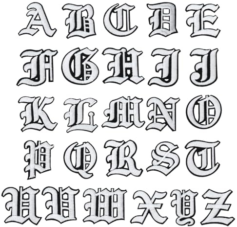 PATIKIL 26 Stk. Altes Englisch Buchstaben bestickt Patch 2Lx2W Weiß | Applikation, Vintage Alphabet Aufnäher zum Aufbügeln oder Aufnähen a bis z zur Reparatur von Kleidung