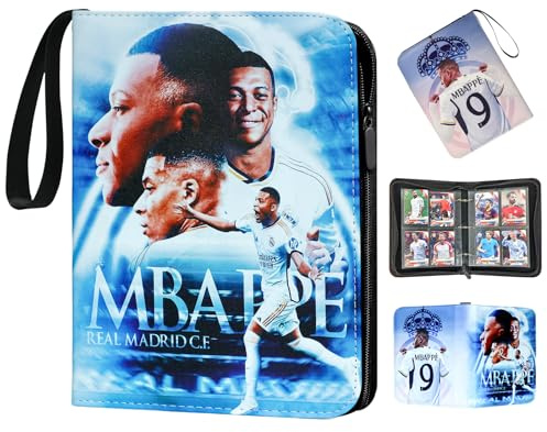 Oirigaga Fußball Karten Sammelalbum mit 4 Taschen 50 Hüllen und Reißverschluss Tragegriff für 400 Karten, Fussball Sammelkarten Album Ordner Heft, Wasserdicht Leder Sammelmappe Sammelbuch Sammelheft