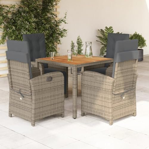 Keyroto Rattan trädgårdsmöbler set med 4 trädgårdsstolar hög rygg justerbar trädgård matsal grupp 4 personer sittgrupp utomhus polyrattan sittgrupp sittgrupp terrassmöbler utomhus-grå-5-delad g-4