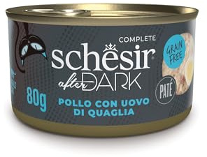 Schesir After Dark, Goût Poulet et œuf de caille en pâté, Nourriture Humide complète pour Chats (12 Feuilles de 80 g)