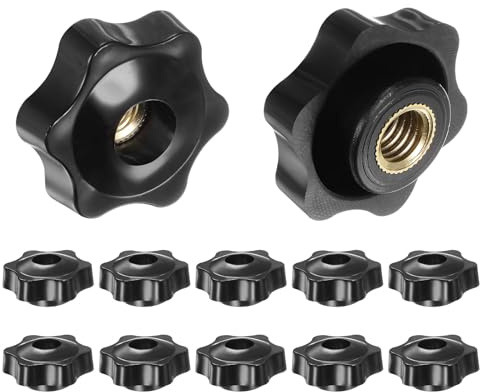 QUARKZMAN 12 Stück Sterngriffmutter M10 Flügelmuttern mit Gewinde, Rändelmutter Handgriff Durchgangsloch Klemmmutter Knebelmutter 38mm Spannknopf für Maschinen Fitnessgeräte, Schwarz