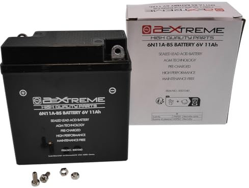 2EXTREME 6V 11Ah 6N11A-BS AGM Batterie, wartungsfrei versiegelt und vorgeladen kompatibel für BMW R 26 27, Simson S 50 51 53 70 83, SR50, SR80, Heinkel, Bella, Mz