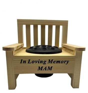 Mam Wooden Memorial Bench with Flower Insert Pot Graveside Crematorium Plaque Garden