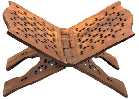 Taj Quran Stand Foldable Wooden Book Stand Reading Accessories Islamic Rehal Desk Quran Holder Stand for Holy Books (18x38 cm) Xtra Large