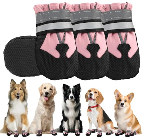 4 Bottes de Chien,Bottes pour Chien,Chaussures pour Chien imperméables avec Bandes réfléchissantes,Chaussures pour Chien Ajustables,Chaussures de Protection des Pattes pour Petit Moyen Grand Chien