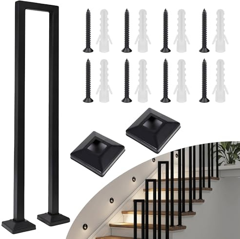 DELONGKE Treppengeländer Innen, U Förmiger Handlauf Geländer Treppe,Handlaufhalter, Stiegengeländer Nordic Modern Handlauf für Villen Balkone Flure Wohnungen (Vertikale Montage (Schwarz), 75CM)
