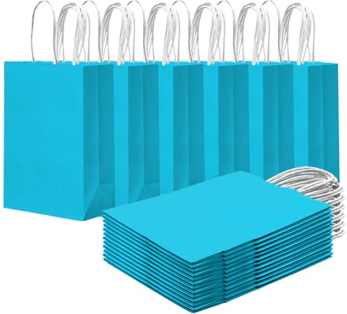 Gcardist 24PCS kleine Geschenk-Tasche mit Griffen Bulk 8.3x6 x3Inch Geschenk-Taschen See Blau Taschen mehrere Verwendungen (15x8x21cm,kleine Größe)