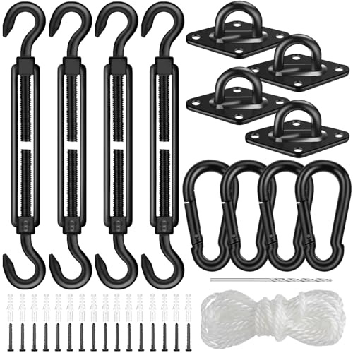 304 Stainless Steel Shade Sail Hardware Kit, 6 Inch Matte Black Sun Shade Hardware Kit for Triangle Rectangle Installation, Sun Shade Sail Hardware for Garden, Patio, Outdoors-46 PCS