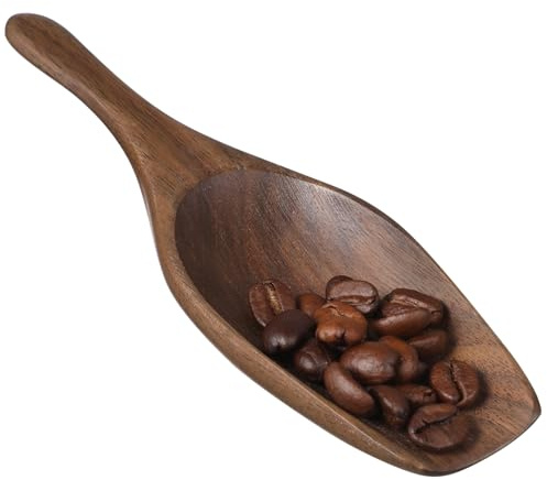 INOOMP Coffee Bean Scoop and Wooden Tea Spoon, Solid North American Black Walnut Wood, Hollow Handle, Practical Powder Scoop for Tea, Coffee, Rice, Single Piece