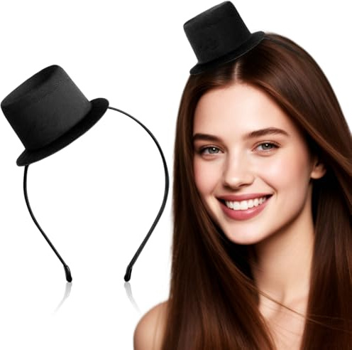 VICASKY Zylinder-Stirnband Mini Cowboy Haarreif Zylinder Hut Herren Zauberhut Hüte Damen Narrenkappe Fascinator Schwarz Haarreifen Schwarzer Hutmacher Top Hat Männer Kopfbedeckung für Karneval
