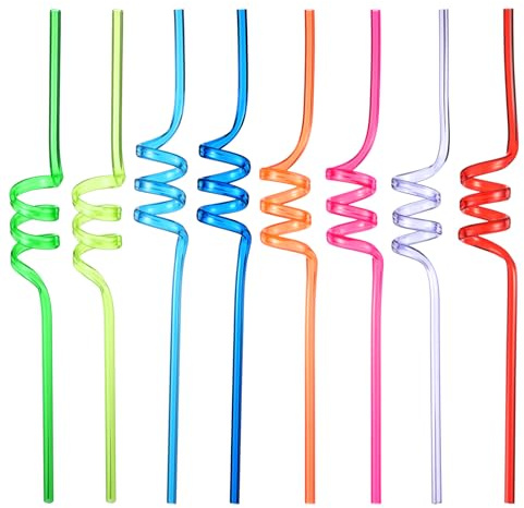 10 Pcs Spiral Reusable Colors Straws, Long Plastic Crazy Kids Drinking Straws, Shiny Crystal Tumbler Replacement Bendable Straws for Cocktail Birthday Party Drinks, Mixed Color