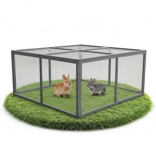 Mucola Freilaufgehege für Kleintiere Holz aufklappbarer Deckel 120x120 cm | Kaninchengehege mit Schutz vor Raubtieren, für Meerschweinchen und Hühner, Fichte, schnell montiert, Freigehege