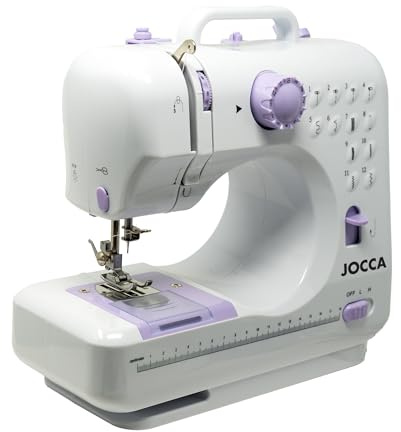 Jocca Macchina da cucire portatile con 12 punti, braccio libero, doppia velocità, luce LED, asola in 4 passaggi, accessori inclusi e utilizzo con cavo o batterie