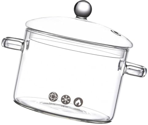 RUNROTOO Pentola Resistente al Calore Manico Ergonomico in Vetro Borosilicato da 1500ml e Coperchio Trasparente per Pasta e