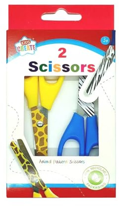 Anker Kids Create Arts and Crafts Animal Printed Scissors, Plastic, Assorted Colour, 2-Piece