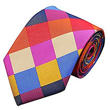 Corbata de seda de cuadros de color rojo, naranja, azul brillante, diseño italiano, ideal para llevar el trabajo inteligente
