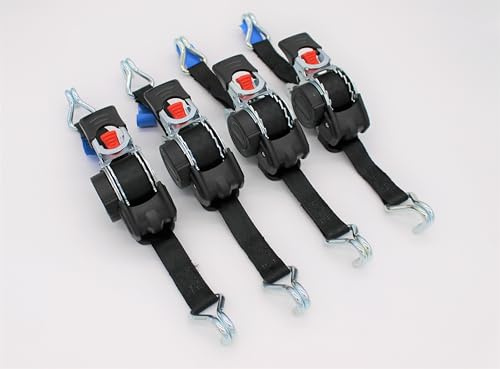 Automatik Zurrgurt Spanngurt mit Spitzhaken 3,0m x 25 mm 300/600 daN, 4er Set, Schwarz, für PKW und Anhänger