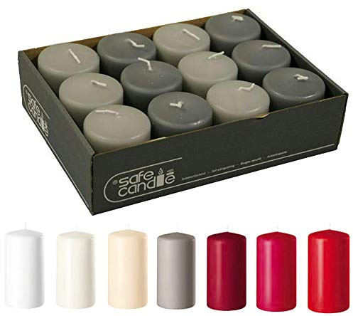 Klassiska och enkla blockljus – adventsljus/kransljus/ljus jul (grå-mix, XS och bredd: höjd 7 cm/Ø 6 cm – 12 stycken)