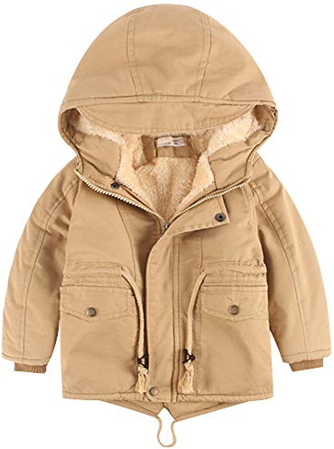 amropi Niños Chico con Capucha Anorak Invierno Chaqueta Forro polar Cálido Abrigos (Caqui,3-4 años)