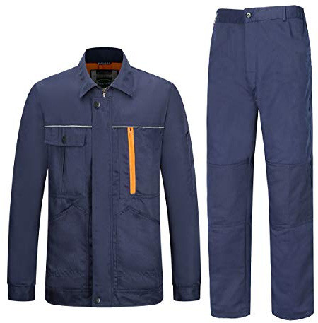 Yukirtiq Homme Ensemblesde Travail, Multi Poches Blouson de Travail, Cargo Pantalon avec Poches Manteau, Multifonctionelle Veste pour Homme (S, Bleu marin)