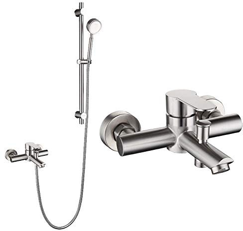 HomeLava Wannenarmatur Badewannenarmatur aus 304 Edelstahl mit Handbrause Aufputz Wandmontage Mischbatterie Einhand Wannenbatterie Badewanne Wasserhahn Duscharmatur mit Duschschlauch 1,5m