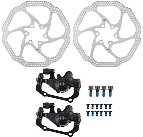 Hapivida Fahrrad Scheibenbremsen Kit, Mechanische Scheibenbremsen Set für Mountainbikes Radfahren Vorne Hinten Satz 160 mm Bremsscheiben für Rennrad mit Festem Gang