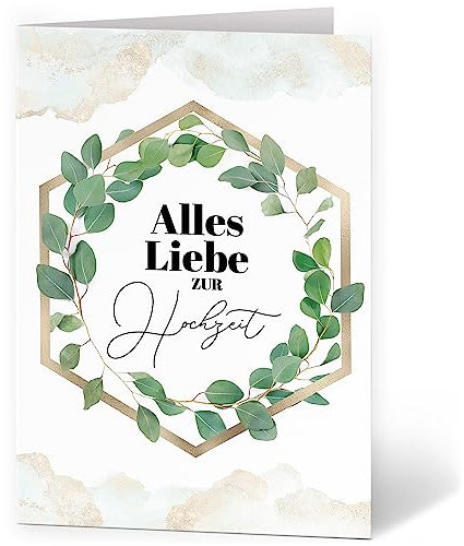 XXL Glückwunschkarte (A4) | zur Hochzeit | mit Umschlag | Eucalyptus Rahmen | edle und hochwertige Klappkarte | Große Design Karte zum Verschenken | Maxi Karte Überformat