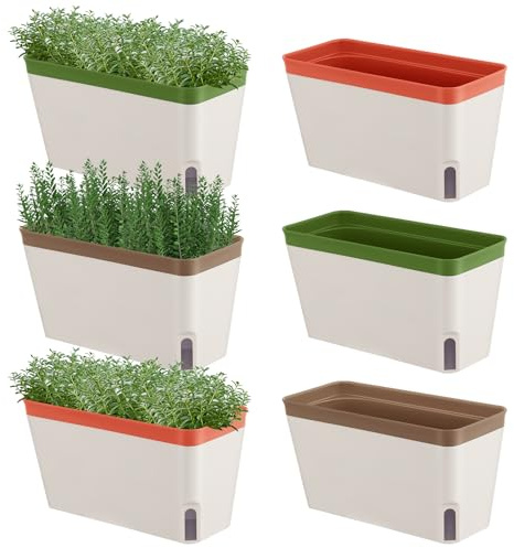 SiliFine Pflanzkasten für Fenster, selbstbewässernd, 26 cm, rechteckig, Kräutertöpfe, dekorativer Garten-Blumenkasten für Innenbereich, Sukkulenten, Gemüse, Blumen, 6 Stück
