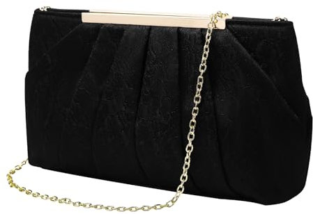 ZOUIQSS Spitze Abendtasche Damen Clutch Elegant Brauttasche aus Plissierter Satin mit Kette Handtasche für Hochzeit Abschlussball Party(Spitze Schwarz)