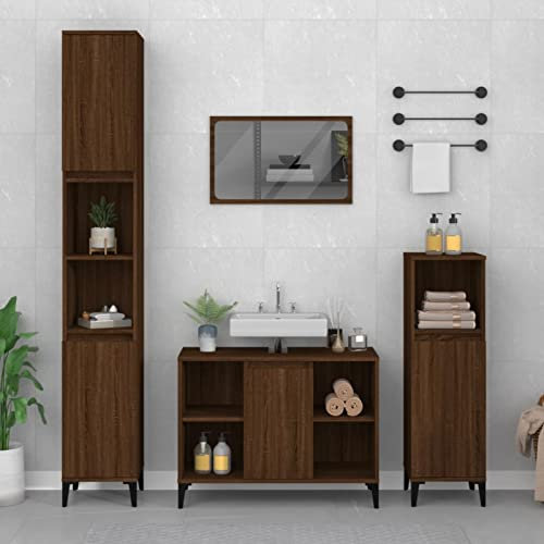 LAPOOH Meuble d'évier chêne Marron 80x33x60 cm Bois d'ingénierie,Vasque À Poser Salle De Bain,Lavabo Salle De Bain