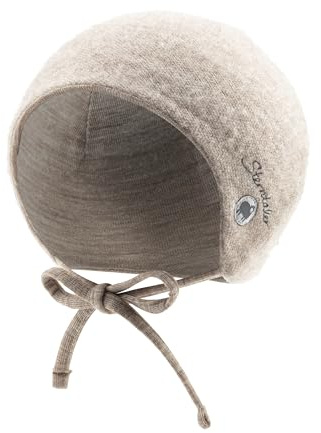 Sterntaler Mütze mit feinem Streifen und Applikation Bär - Jungen Beanie mit Ohrenklappen und Bindeband