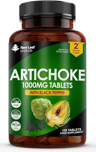 Artichoke Extract Tablets - 120 High Strength Artichoke Extract Tablets Enriched with Black Pepper - Artichoke Supplements No Inulin or Leaf Fibre - 5% Cynarin - 1000mg Artichoke Extract Made in UK