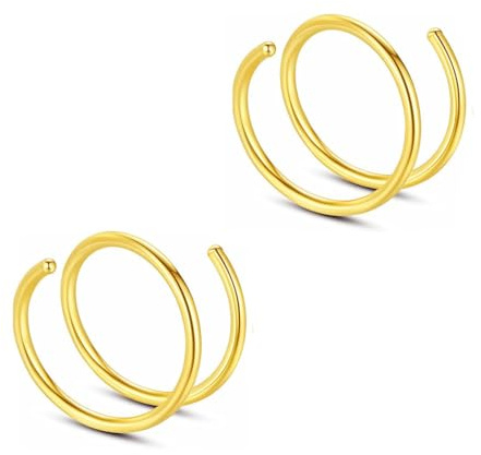Decentraland 2 st 20 g diameter 6 mm silver dubbel ring septum näsring brosk tillverkad med allergivänligt kirurgiskt stål näsa läpp tragus örhänge ring piercing smycken för kvinnor och män,
