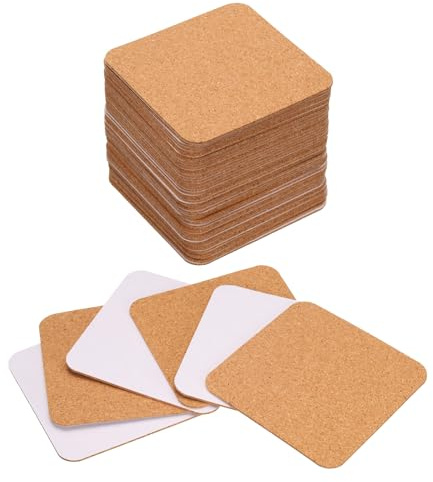 QUARKZMAN 50 Stück Selbstklebende Korkuntersetzer 95x95x1,5mm Korkplatte Korkplatten Korkmatte Kork Untersetzer Kork Selbstklebend für DIY Bastelarbeiten, Quadratische Abgerundete Ecken