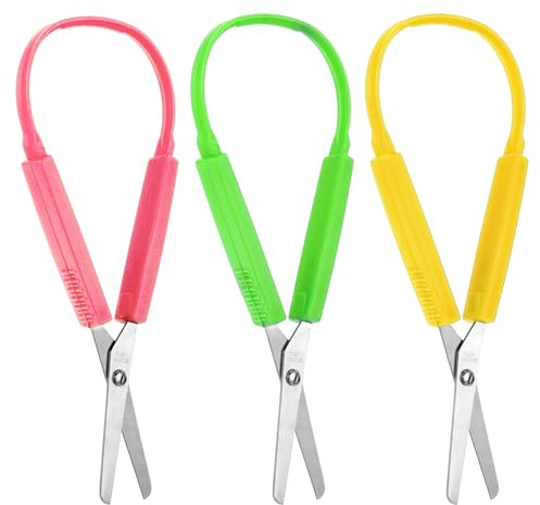3 st mini ögla sax anpassningsbar design sax färgglatt handtag självöppnande säkerhetssax för barn skolor speciellt behov 14 cm (grön, gul, rosa)