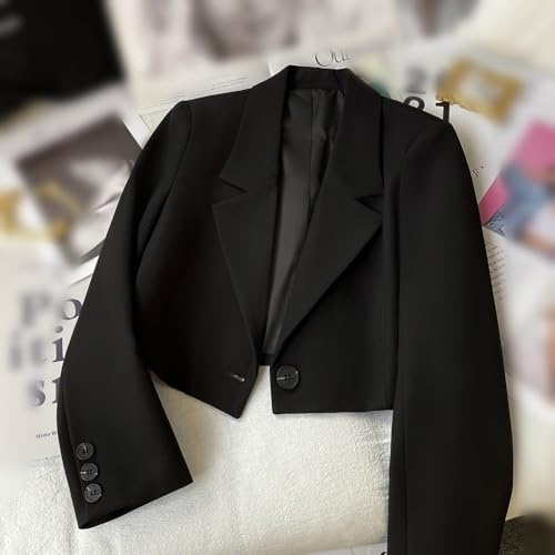 Élégante veste de bureau pour femme avec boutons à manches longues veste courte, Noir , L