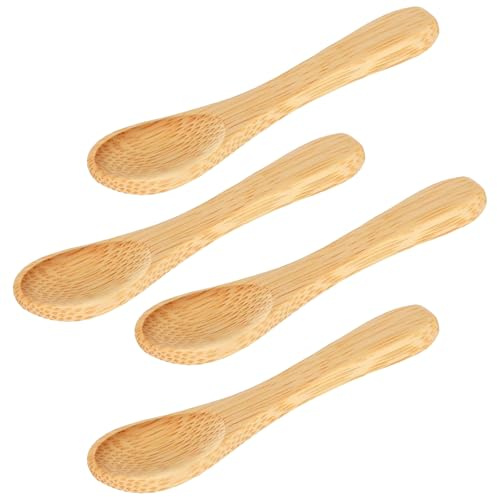 4 Pcs Small Wooden Spoons,3.5 Inch Mini Handmade Bulk Nature Tiny Spoons Little Wooden Teaspoons for Jars Sugar Coffee Creamer Honey Spices Salt Kitchen Supplies